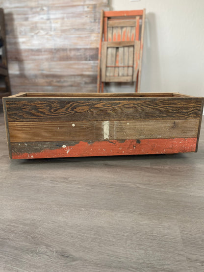 Reclaimed Wood Planter Box with Orange Paint Accents