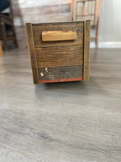 Reclaimed Wood Planter Box with Orange Paint Accents